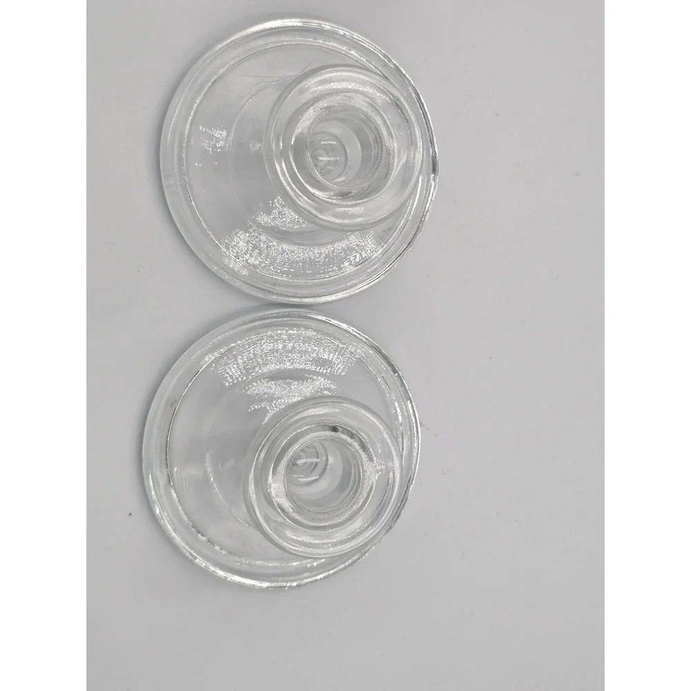 Vintage Clear Glass Taper Candlestick Holders Pair Low Profile Round Base 3.5in